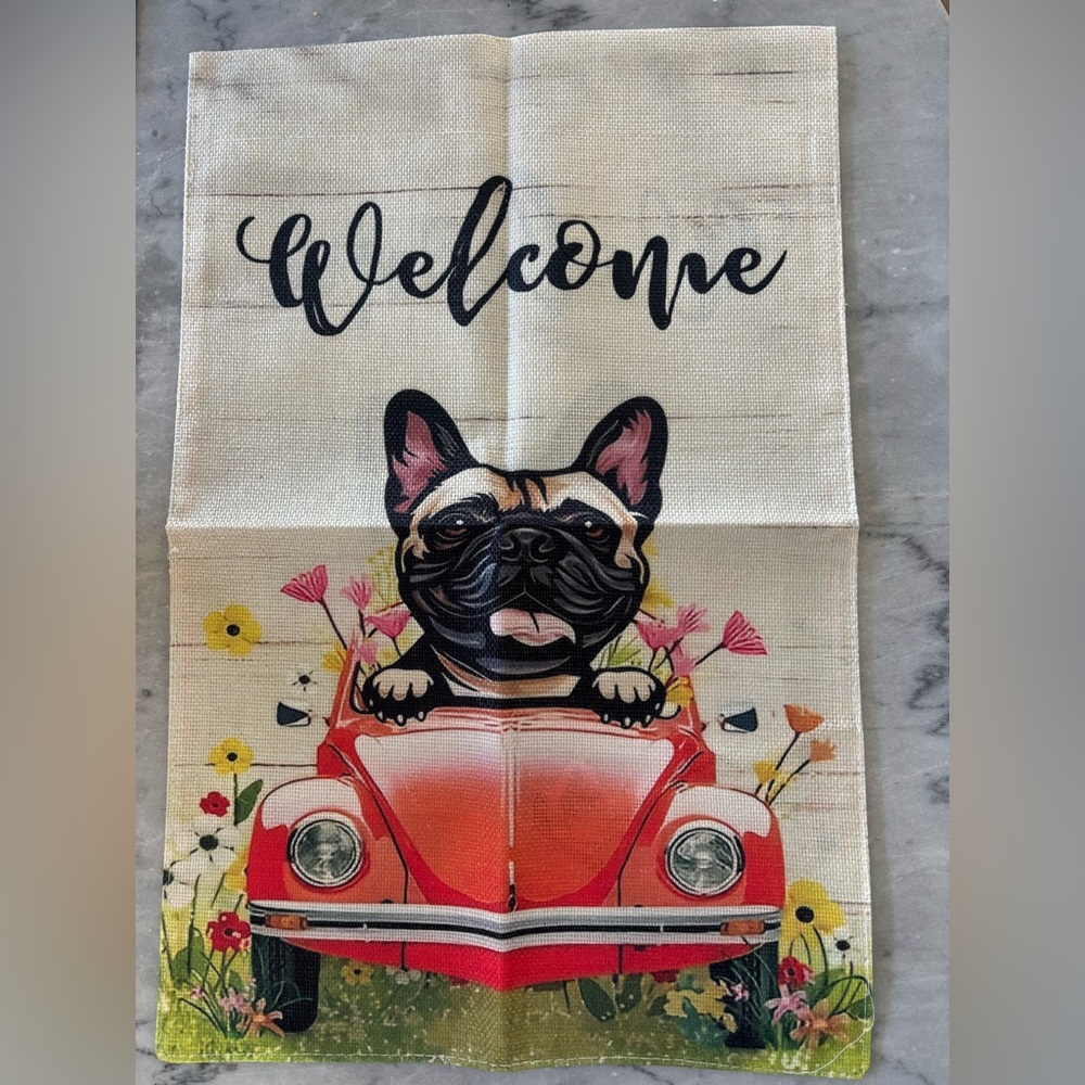 French Bulldog VW Beetle Garden Flag